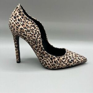 Qupid Faux Suede Leopard Print Pumps